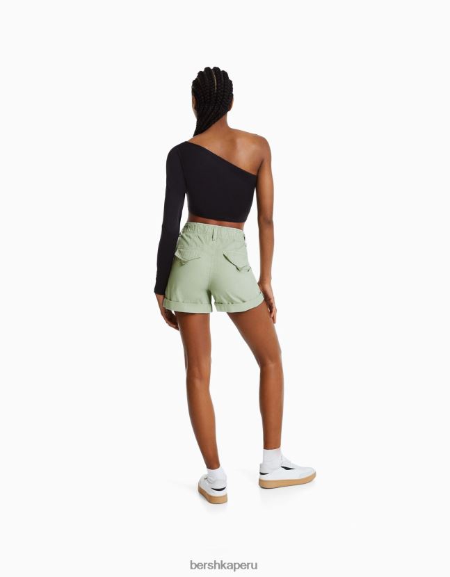 verde Bershka mujer bermudas de algodón con diseño de bolsa de papel 806J6B1688
