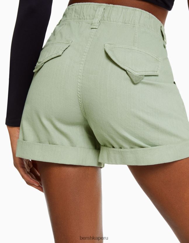 verde Bershka mujer bermudas de algodón con diseño de bolsa de papel 806J6B1688