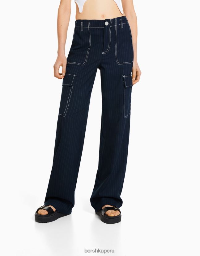 Armada Bershka mujer pantalones cargo a rayas diplomáticas 806J6B1348