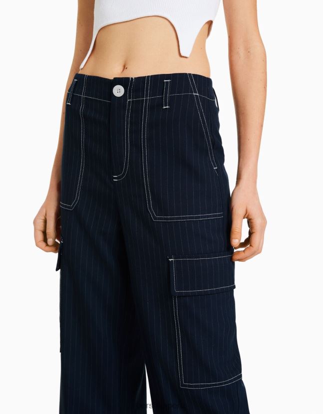 Armada Bershka mujer pantalones cargo a rayas diplomáticas 806J6B1348