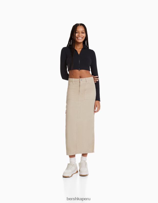 arena Bershka mujer falda larga de carpintero de algodón 806J6B1373