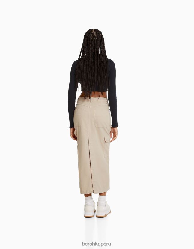 arena Bershka mujer falda larga de carpintero de algodón 806J6B1373