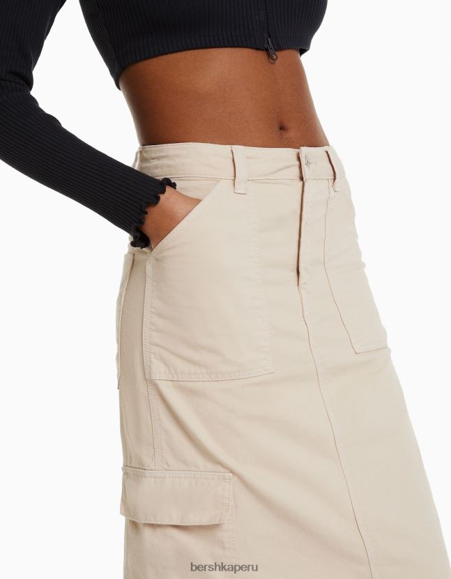arena Bershka mujer falda larga de carpintero de algodón 806J6B1373