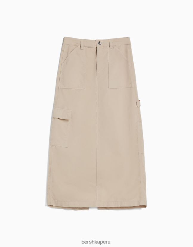 arena Bershka mujer falda larga de carpintero de algodón 806J6B1373