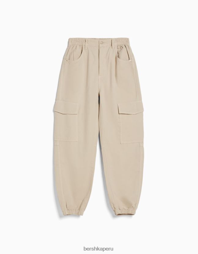 arena Bershka mujer joggers de algodón con cintura fruncida y bolsillos 806J6B1345