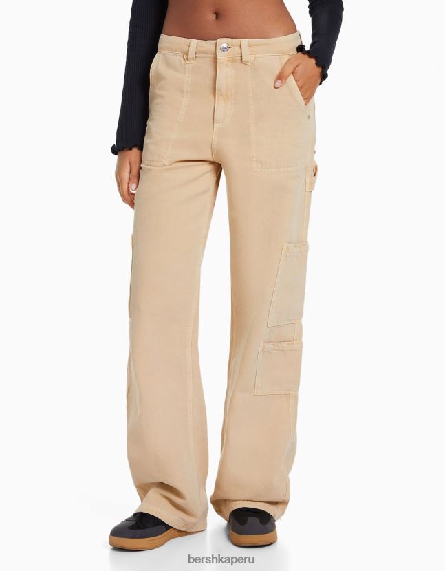 arena Bershka mujer pantalones de carpintero holgados de lona 806J6B1317