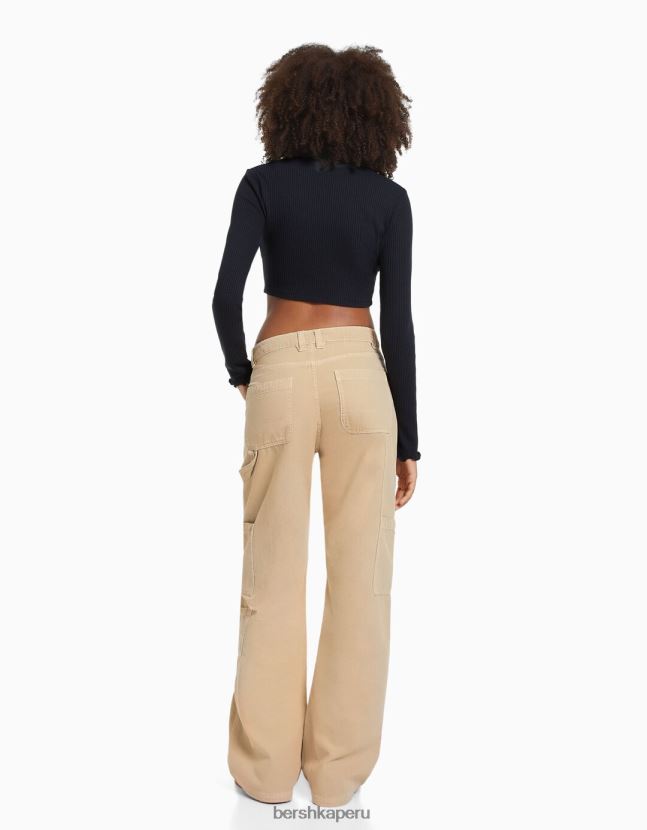 arena Bershka mujer pantalones de carpintero holgados de lona 806J6B1317