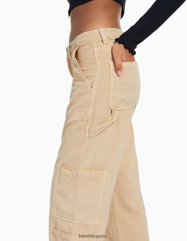 arena Bershka mujer pantalones de carpintero holgados de lona 806J6B1317
