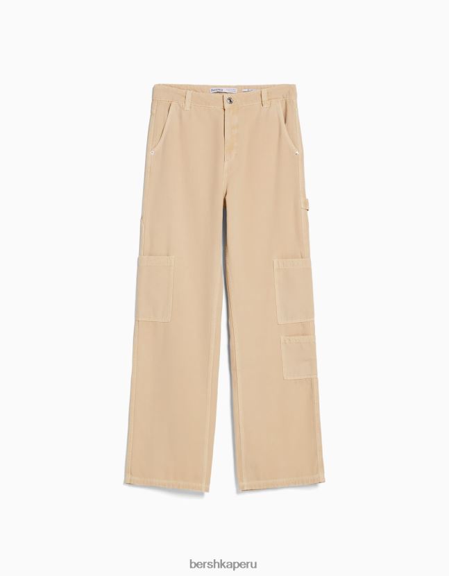 arena Bershka mujer pantalones de carpintero holgados de lona 806J6B1317