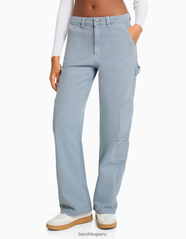 azul Bershka mujer pantalones de carpintero holgados de lona 806J6B1318