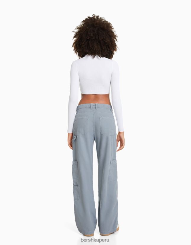 azul Bershka mujer pantalones de carpintero holgados de lona 806J6B1318
