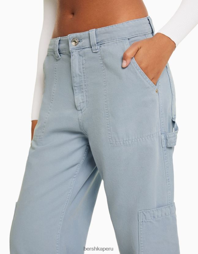 azul Bershka mujer pantalones de carpintero holgados de lona 806J6B1318