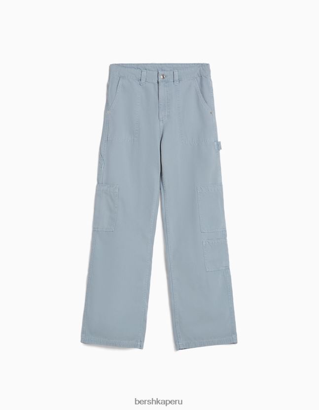 azul Bershka mujer pantalones de carpintero holgados de lona 806J6B1318