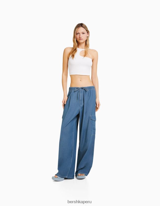 azul Bershka mujer vaqueros cargo con corte globo ancho 806J6B1314