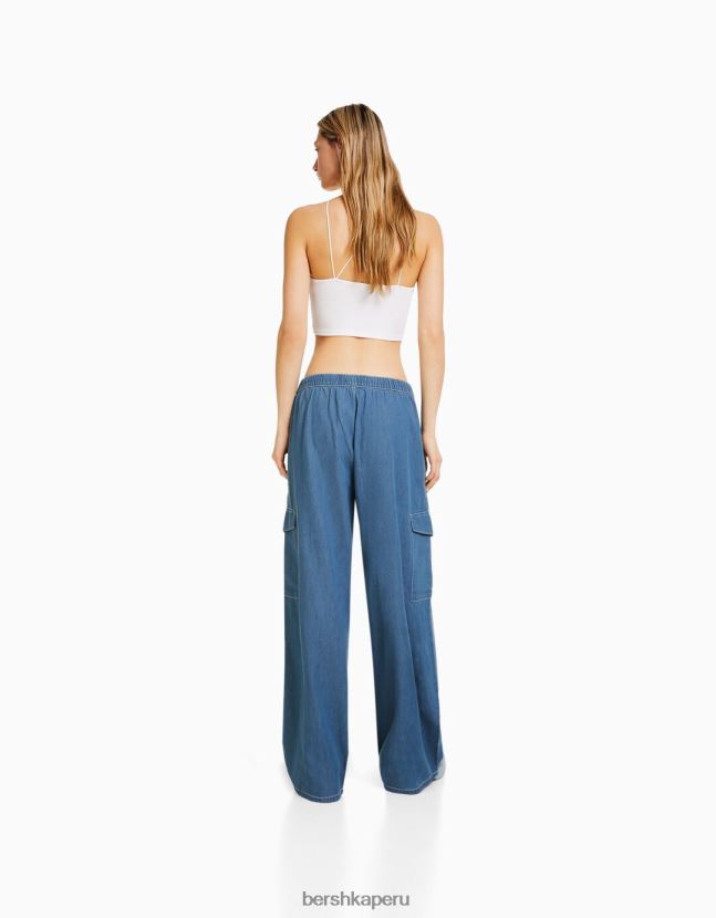 azul Bershka mujer vaqueros cargo con corte globo ancho 806J6B1314