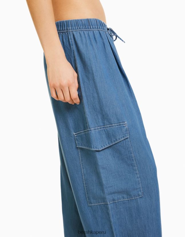 azul Bershka mujer vaqueros cargo con corte globo ancho 806J6B1314