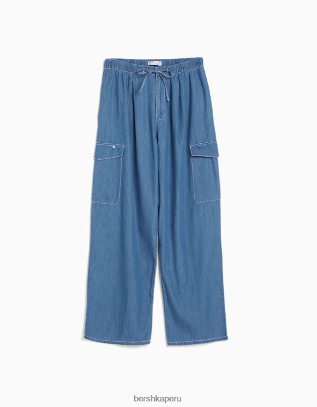 azul Bershka mujer vaqueros cargo con corte globo ancho 806J6B1314