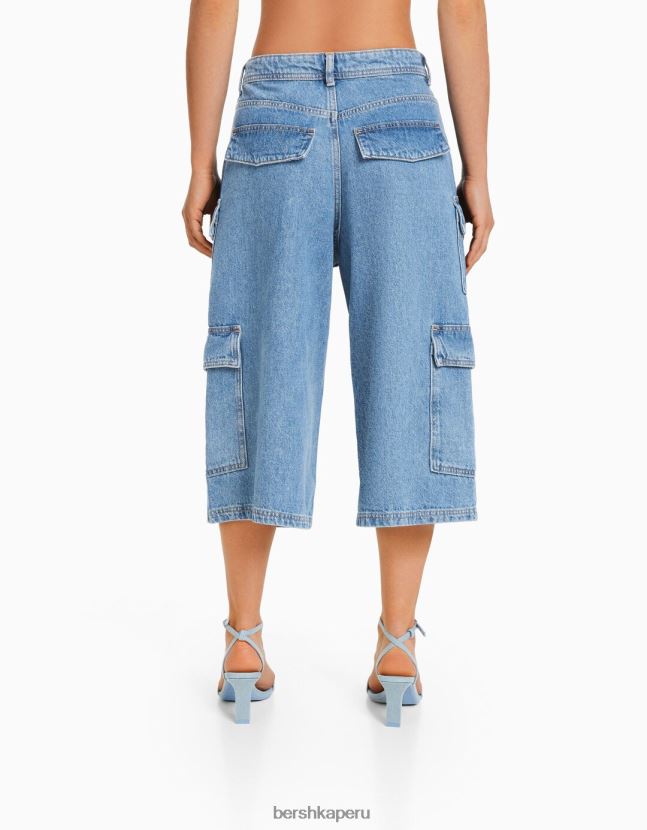 azul claro Bershka mujer bermudas cargo baggy de mezclilla 806J6B1391
