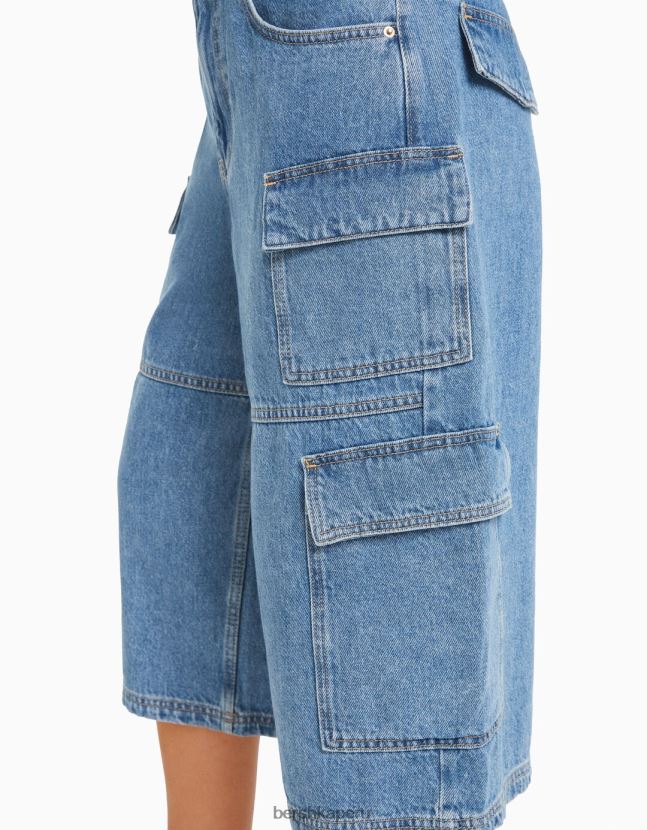 azul claro Bershka mujer bermudas cargo baggy de mezclilla 806J6B1391