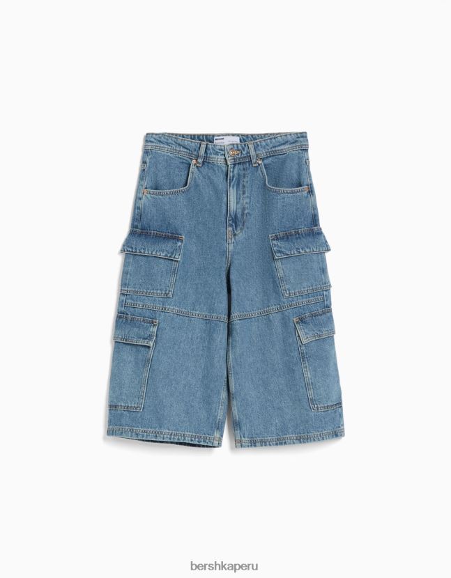 azul claro Bershka mujer bermudas cargo baggy de mezclilla 806J6B1391