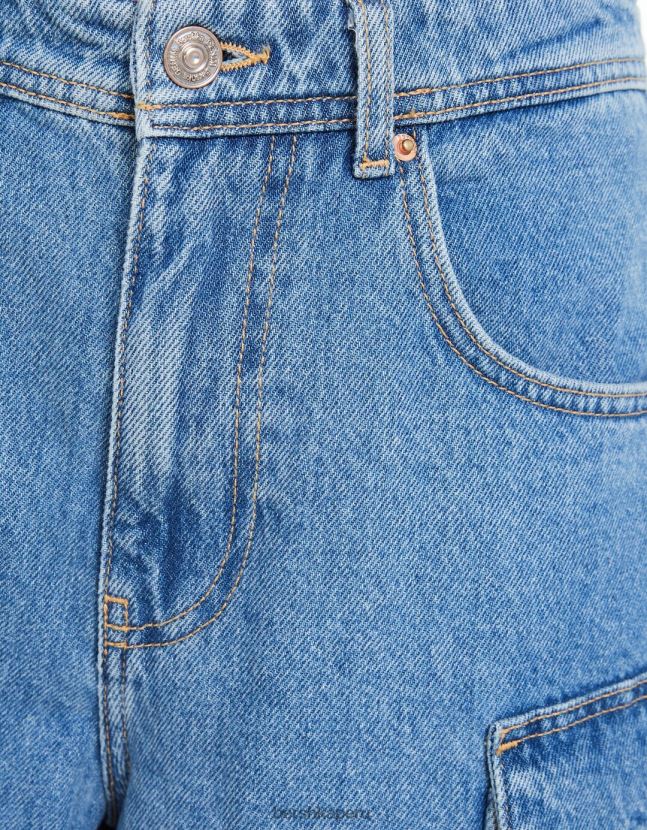 azul claro Bershka mujer bermudas cargo baggy de mezclilla 806J6B1391