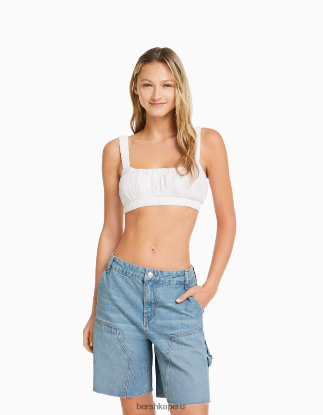 azul claro Bershka mujer bermudas de mezclilla de carpintero 806J6B1392