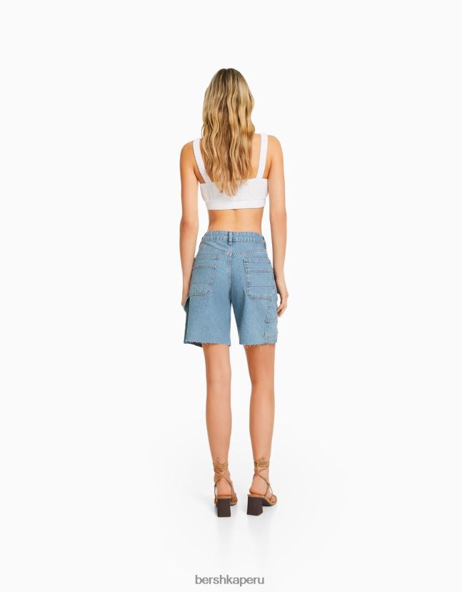 azul claro Bershka mujer bermudas de mezclilla de carpintero 806J6B1392