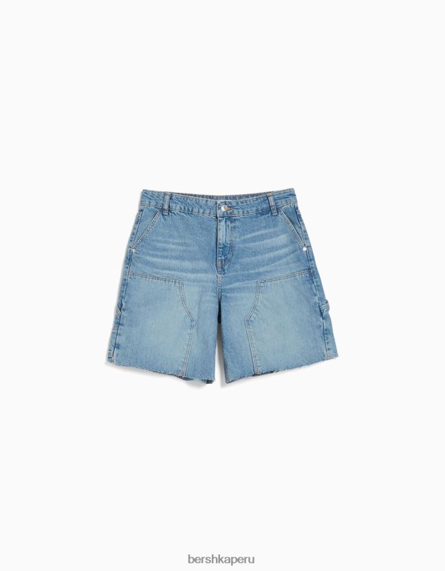 azul claro Bershka mujer bermudas de mezclilla de carpintero 806J6B1392