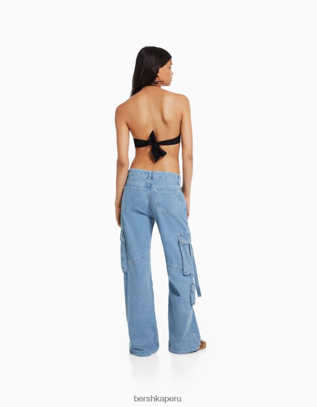 azul claro Bershka mujer jeans cargo con múltiples bolsillos 806J6B1290