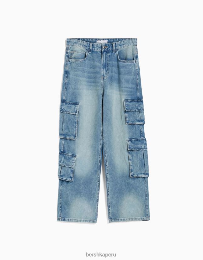 azul claro Bershka mujer jeans cargo con múltiples bolsillos 806J6B1292