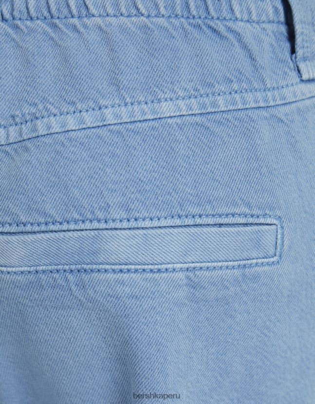 azul claro Bershka mujer pantalones cargo de sarga de corte recto con cinturilla elástica 806J6B1395
