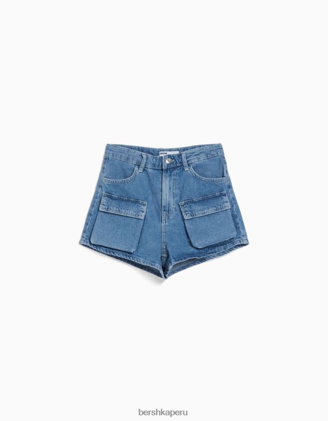 azul claro Bershka mujer shorts de mezclilla cargo 806J6B1374