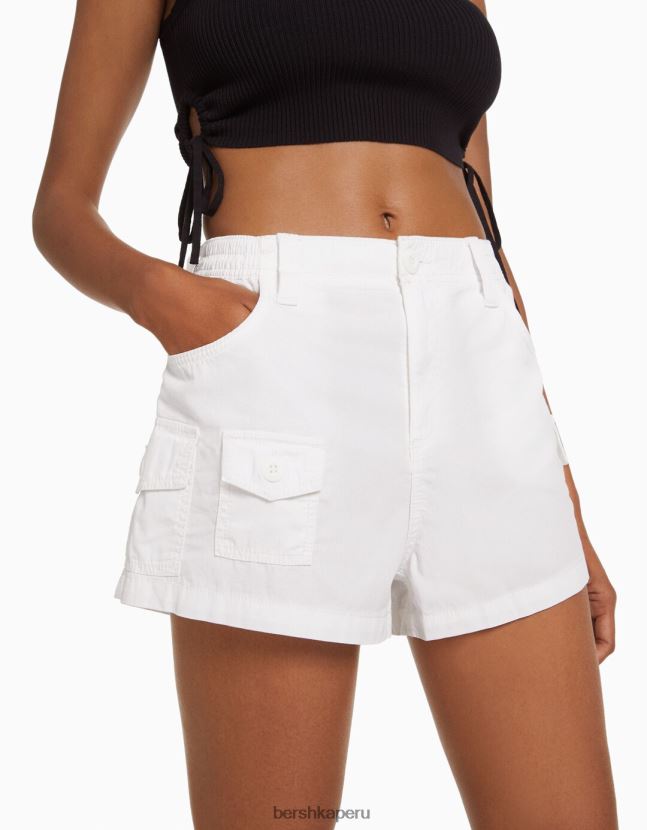 blanco Bershka mujer bermudas multi cargo de algodón 806J6B1382