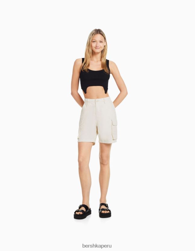 blanquecino Bershka mujer bermudas cargo de algodón con tirantes 806J6B1297