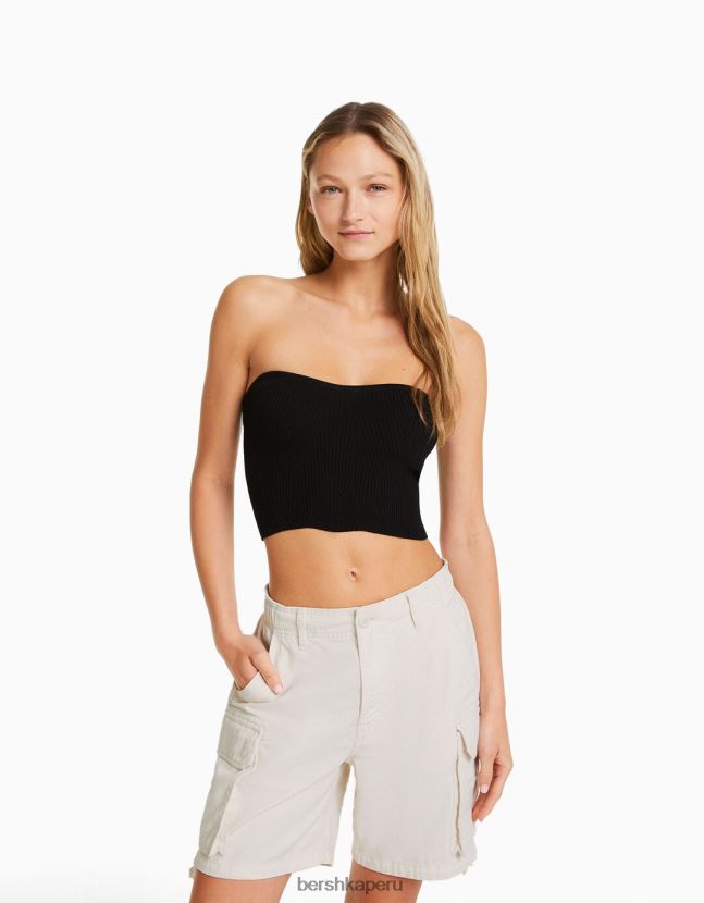 blanquecino Bershka mujer bermudas cargo de algodón con tirantes 806J6B1297