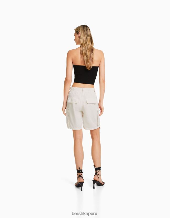 blanquecino Bershka mujer bermudas cargo de algodón con tirantes 806J6B1297