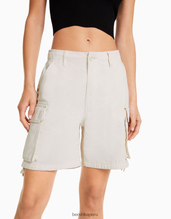 blanquecino Bershka mujer bermudas cargo de algodón con tirantes 806J6B1297