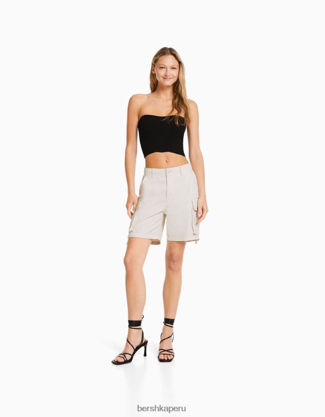 blanquecino Bershka mujer bermudas cargo de algodón con tirantes 806J6B1297