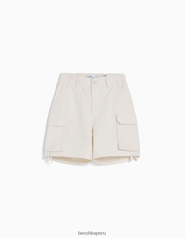 blanquecino Bershka mujer bermudas cargo de algodón con tirantes 806J6B1297