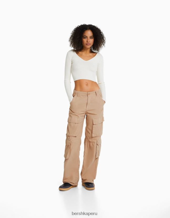 camello Bershka mujer pantalones cargo con cordón 806J6B1335