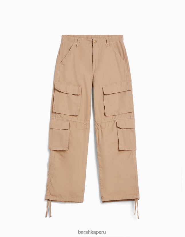 camello Bershka mujer pantalones cargo con cordón 806J6B1335