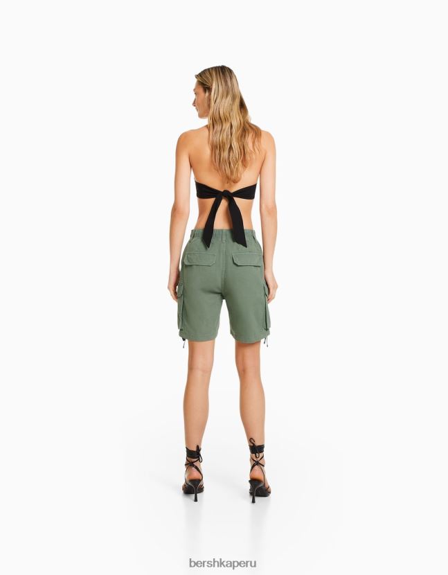 caqui Bershka mujer bermudas cargo de algodón con tirantes 806J6B1298