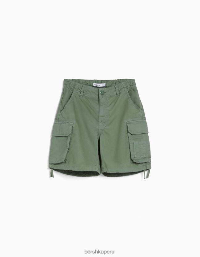 caqui Bershka mujer bermudas cargo de algodón con tirantes 806J6B1298
