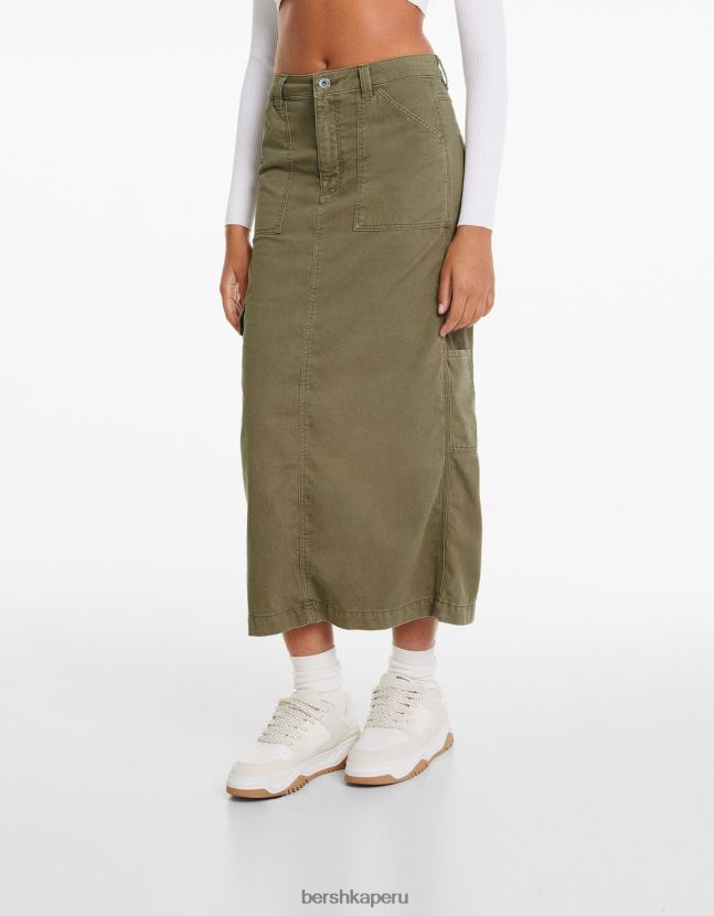 caqui Bershka mujer falda midi de carpintero de algodón 806J6B1372