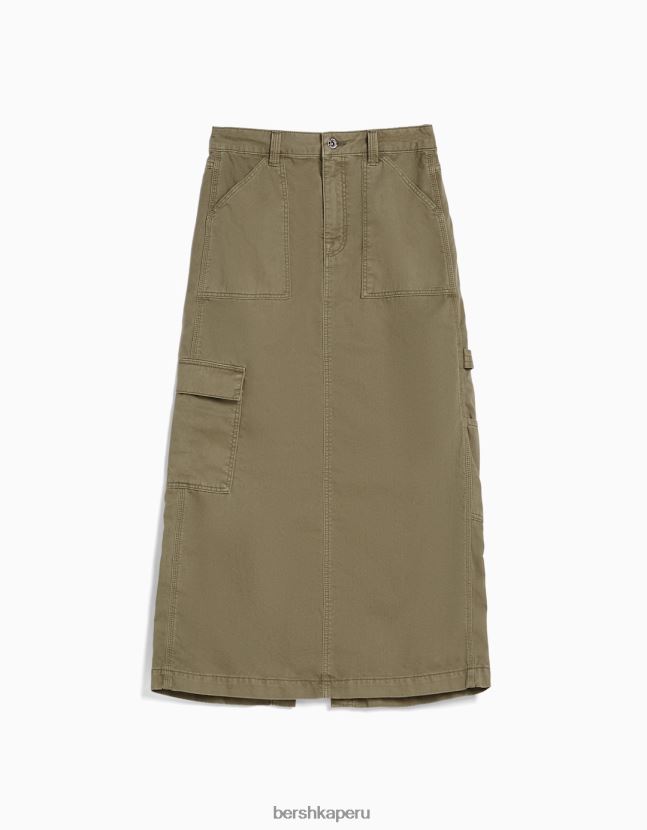 caqui Bershka mujer falda midi de carpintero de algodón 806J6B1372