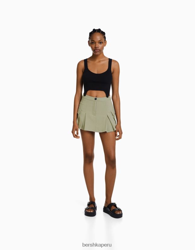 caqui Bershka mujer falda pantalón cargo de sastre con bolsillos 806J6B1366