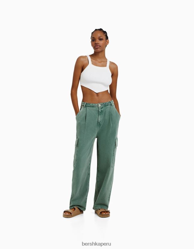 caqui Bershka mujer pantalones cargo con corte globo 806J6B1358