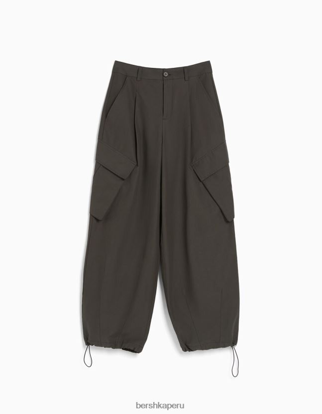 caqui Bershka mujer pantalones cargo de mezcla de nailon y algodón con pinzas 806J6B1347