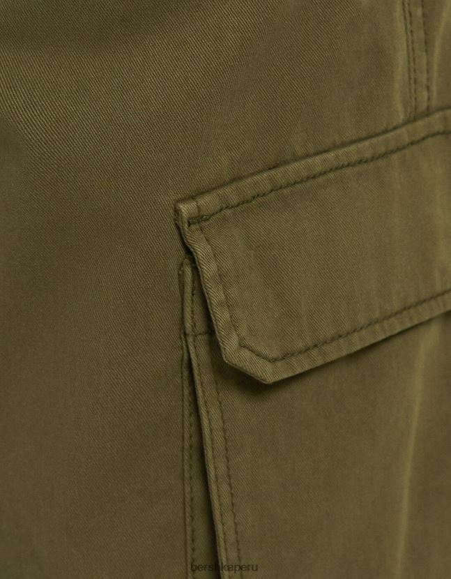 caqui Bershka mujer pantalones cargo de sarga ajustables con múltiples bolsillos 806J6B1322