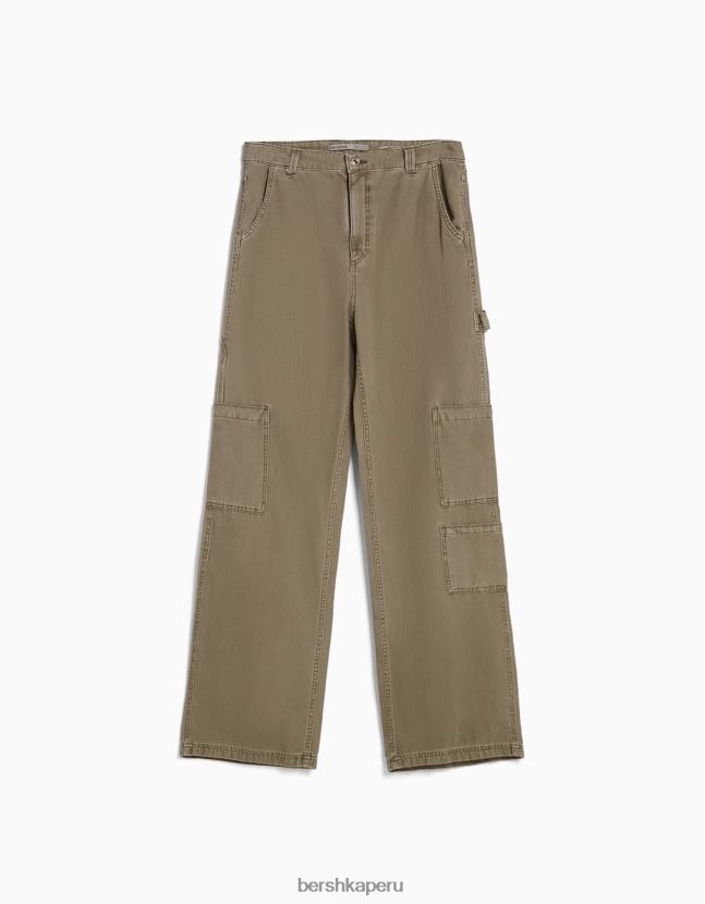 caqui Bershka mujer pantalones de carpintero holgados de lona 806J6B1320